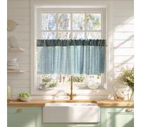 Sutuo Home Blue Boho Curtain 52W x 18L inch White Striped Light Filtering Short Valance, 1 Panel Embroidery Bohemian Farmhouse Country Kitchen Window Treatment Decor for Small Closet