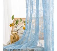 Sutuo Home Blue Lace Curtains 45 Inches Length, Set of 2 Sheer Window Curtain Panels Floral Embroidery Vintage Voile Window Panel Treatment for Bedroom Living Room Kitchen Decor Rod Pocket W57 x L45