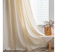 Sutuo Home Bohemian Window Curtain Dots Crochet Patchwork Semi-Blackout Window Curtain with Handmade Tassels Rod Pocket 1 Panel, 59" × 84" (W x L), Beige