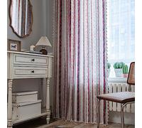 Sutuo Home Boho Curtain 84 Inches Length for Bedroom, Printed Cotton Linen Rod Pocket Decorative Rustic Bohemian Tassels Window Treatment for Living Room, 1 Panel 59" W x 84" L, Red Blue Stripes