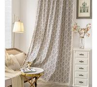 Sutuo Home Boho Curtain 84 Inches Length Semi-Blackout Bohemian Damask Moroccan Florals Print Darkening Curtains Tassels, Rod Pocket Window Treatment Drapes for Bedroom, 1 Panel 59" W x 84" L, Blue