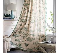 Sutuo Home Boho Curtain 96 Inches Length for Bedroom, Printed Cotton Linen Rod Pocket Semi Blackout Farmhouse Bohemian Tassels Window Treatment for Living Room, 1 Panel 59" W x 96" L, Green Forest