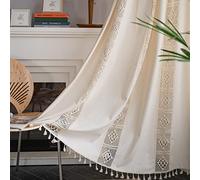 Sutuo Home Boho Curtain Crochet Lace Patchwork Semi-Blackout Bohemian Handmade Tassels, Rod Pocket Window Treatment Vintage Rustic Farmhouse Drapes for Living Bedroom, 1 Panel 59" W x 72" L, Beige