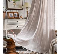 Sutuo Home Boho Curtain for Bedroom 84 Inch Length, Light Filtering Farmhouse Vintage Shabby Chic Tassels Window Treatment Bohemian Embroidery Drape, Rod Pocket 1 Panel 52" W x 84" L, Taupe