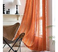 Sutuo Home Boho Curtain for Bedroom 84 Inches Long, Semi Blackout Farmhouse Tassels Window Treatment Bohemian Embroidery Drape for Halloween Decor, Rod Pocket 1 Panel 52" W x 84" L, Orange