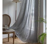 Sutuo Home Boho Curtain for Bedroom Living Room Kitchen, Semi Blackout Linen Farmhouse Shabby Chic Tassels Window Treatment Bohemian Embroidery Drape, Rod Pocket 1 Panel 52" W x 96" L, Black Grey