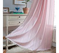 Sutuo Home Boho Curtain for Bedroom Living Room Nursery Kitchen, Light Filtering Country Farmhouse Vintage Chic Tassels Hollow Window Treatment Bohemian Drape, 1 Panel 52" W x 84" L, Pink