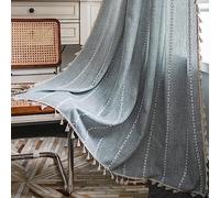 Sutuo Home Boho Curtain for Bedroom Nursery Room, Semi Blackout Linen Farmhouse Shabby Chic Tassels Window Treatment Bohemian Embroidery Drape, Rod Pocket 1 Panel 52" W x 96" L, Greyish Blue