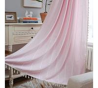 Sutuo Home Boho Curtain for Girl's Bedroom 108 Inches Long, Light Filtering Farmhouse Shabby Chic Tassels Window Treatment Bohemian Embroidery Drape, Rod Pocket 1 Panel 52" W x 108" L, Pink
