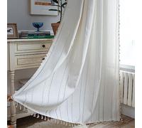 Sutuo Home Boho Curtain for Kitchen Cafe 63 Inches Long, Semi-Blackout Rustic Country Linen Embroidery Vintage Tassels Hollow Window Treatment Bohemian Drape, 1 Panel 52" W x 63" L, Ivory