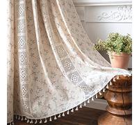 Sutuo Home Boho Curtain Semi-Blackout Crochet Hollow Lace Patchwork with Floral Print Cotton Linen Fabric, Handmade Tassels Rod Pocket Bohemian Window Drapes for Living Bedroom, 59"W x 84"L, 1 Panel