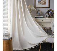 Sutuo Home Boho Curtain with Handmade Tassels, Rod Pocket Window Treatment Vintage Rustic Bohemian French Farmhouse Semi-Blackout Solid Drape for Bedroom, 1 Panel 59" W x 84" L,Cream White