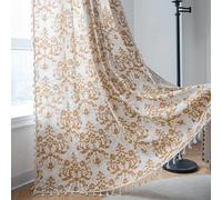 Sutuo Home Boho Curtains 84 Inches Length for Bedroom Living Room, Printed Moroccan Cotton Linen Rod Pocket Rustic Farmhouse Bohemian Tassels Window Treatment, 1 Panel 59" W x 84" L, Brown Damask