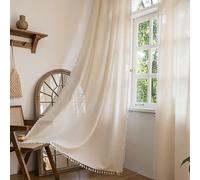 Sutuo Home Boho Curtains 84 Inches Long, Bohemian Linen Style Textured Curtains with Tassels for Living Room, Semi Blackout Farmhouse Drapes, Rod Pocket Window Treatments 2 Panels, 52" x 84", Ivory