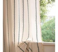 Sutuo Home Boho Curtains 84 Inches Long for Bedroom Living Room, Bohemian Drape,Light Filtering Country Semi Blackout Farmhouse Window Treatment Rod Pocket, 1 Panel W52 x L84,White and Hunter Green