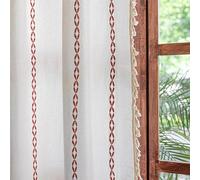 Sutuo Home Boho Curtains 84 Inches Long for Bedroom Living Room Kid's Room, Light Filtering Cotton Embroideried Bohemian Striped Vintage Farmhouse Privacy Decor, 1 Panel W52 x L84,White and Terracotta