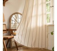 Sutuo Home Boho Curtains 90 Inches Long,Bohemian Curtain for Bedroom Living Room, Light Filtering Country Rustic Semi Blackout Farmhouse Drape Top Rod Pocket, 1 Panel W52 x L90,White and Coffee