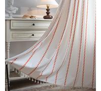 Sutuo Home Boho Curtains 90 Inches Long, White and Orange Bohemian Curtain for Bedroom Living Room, Light Filtering Country Rustic Semi Blackout Farmhouse Drape Rod Pocket, 1 Panel W52 x L90