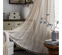 Sutuo Home Boho Curtains Crochet Lace Semi-Sheer Bohemian Hollow Knitted Handmade Tassels, Rod Pocket Window Treatment Vintage Rustic Farmhouse Drapes for Living Bedroom, 1 Panel 59" W x 84" L, Beige