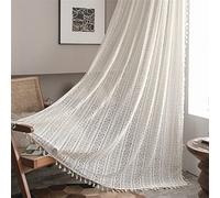 Sutuo Home Boho Curtains Crochet Lace Semi Sheer Floral Knitted Handmade Tassels Rod Pocket Rustic Curtains for Living Room Bedroom 1 Panel 59"W x 108"L (150 x 274 cm) Beige