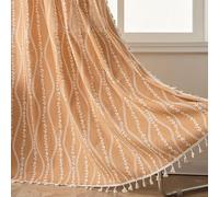 Sutuo Home Boho Curtains for Bedroom Dining Room 96 Inches Long, Printed Cotton Linen Rod Pocket Vintage Farmhouse Bohemian Tassels Window Treatment, 1 Panel 59" W x 96" L, Terracotta Stripe Florals