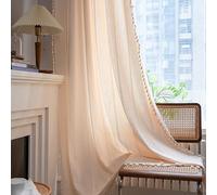 Sutuo Home Boho Curtains for Bedroom Dining Room Kitchen, Semi Blackout Linen Farmhouse Shabby Chic Tassels Window Treatment Bohemian Embroidery Drape, Rod Pocket 1 Panel 52" W x 72" L, Champagne