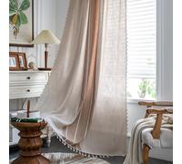 Sutuo Home Boho Curtains for Bedroom Dining Room, Semi Blackout Linen Farmhouse Shabby Chic Tassels Window Treatment Bohemian Embroidery Drape, Rod Pocket 1 Panel 52" W x 84" L, Coffee Linen