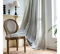 Sutuo Home Boho Curtains for Bedroom Dining Room, Semi Blackout Linen Farmhouse Shabby Chic Tassels Window Treatment Bohemian Embroidery Drape, Rod Pocket 1 Panel 52" W x 84" L, Gray Linen