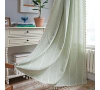 Sutuo Home Boho Curtains for Bedroom Living Room 63 Inch Length, Light Filtering French Country Farmhouse Vintage Chic Tassels Window Treatment Bohemian Drape, 1 Panel 52" W x 63" L, Sage Green