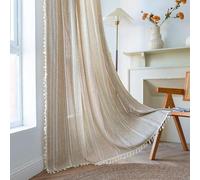 Sutuo Home Boho Curtains for Bedroom Living Room 90 Inch Length, Light Filtering French Country Farmhouse Vintage Shabby Chic Tassels Hollow Window Treatment Bohemian Drape 1 Panel 52"W x 90"L Natural