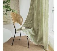 Sutuo Home Boho Curtains for Bedroom Living Room Kitchen, Semi-Blackout French Country Farmhouse Vintage Linen Shabby Chic Tassels Hollow Window Treatment Bohemian Drape, 1 Panel 52" W x 63" L, Green