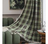 Sutuo Home Boho Curtains for Living Room Bedroom, Vintage Gingham Curtains Christmas Light Filtering Country Bohemian Tassels Vintage Chic Grid for Xmas Decor 1 Panel 52" W x 96" L, Dark Green Plaids