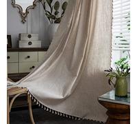 Sutuo Home Boho Curtains Natural Linen Look Textured Burlap for Bedroom, Rod Pocket Chic Semi Blackout Bohemian Handmade Tassels Window Treatment for Living Room, 1 Panel 59" W x 84" L