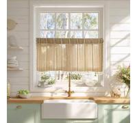Sutuo Home Boho Curtains Valance 18 inch for Cafe Kitchen Doorway Closet, Short Linen Farmhouse Chic Tassels Window Treatment Bohemian Embroidery Drape, Rod Pocket 1 Panel 52" W x 18" L, Natural
