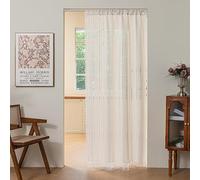 Sutuo Home Boho Door Curtains for Door Window, Bohemian Semi Blackout Curtains Tassels Privacy Vintage Chic Embroidery Long Stripes White Decor Window Treatments,Rod Pocket 1 Panel 37" W x 80" L,Ivory