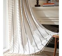 Sutuo Home Boho Farmhouse Curtains 72 Inches Long for Living Room Bedroom Bohemian House Drapes Country Style, Textured Stripe Embroidery Privacy, White and Black 1 Panel W52 x L72