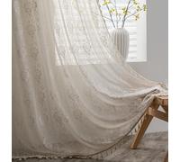Sutuo Home Boho Kitchen Curtains Crochet Florals Embroidery, Bohemian Sheer Lace Curtains Handmade Knitted Tassels Vintage Chic Farmhouse Drape for Nursery Bedroom Rod Pocket 1 Panel 59" W x 63" L