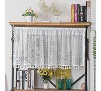 Sutuo Home Boho Sheer Curtain Valance Crochet Lace with Bohemian Hollow Knitted Handmade Tassels, Short Farmhouse Window Treatment for Kitchen Cafe, Rod Pocket, 1 Panel 59" W x 18" L, White