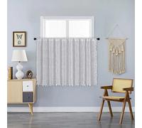 Sutuo Home Boho Sheer Curtain Valance Tier Crochet Lace with Bohemian Hollow Knitted Handmade Tassels, Short Farmhouse Window Treatment for Kitchen Cafe, Rod Pocket, 1 Panel 59" W x 36" L, White