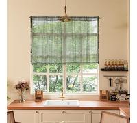 Sutuo Home Boho Valance Curtains for Kitchen Cafe,Crochet Lace Sheer Bohemian Hollow Knitted with Tassels, Privacy Vintage Rustic Farmhouse Drapes, Rod Pocket 1 Panel 59" W x 18" L, Olive Green