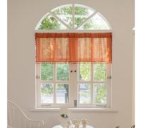 Sutuo Home Boho Valance Curtains for Kitchen Crochet Lace Sheer Bohemian Hollow Knitted with Tassels, Privacy Vintage Rustic Farmhouse Drapes, Rod Pocket 1 Panel 59" W x 18" L, Orange