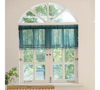 Sutuo Home Boho Valance Tier Curtains Crochet Lace Sheer Bohemian Hollow Knitted with Tassels, Privacy Vintage Rustic Farmhouse Drapes for Kitchen, Rod Pocket 1 Panel 59" W x 36" L, Turquoise