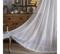 Sutuo Home - Boho Vintage Rustic Sheer Curtain with Tassels and Rod Pocket for Bedroom - 1 Panel W59 x L63 inch (White)