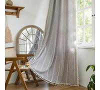 Sutuo Home Brown Boho Curtains 84 inch for Bedroom, Semi Blackout Linen Farmhouse Shabby Chic Tassels Window Treatment Bohemian Embroidery Drape for Halloween Decor, Rod Pocket 1 Panel 52" W x 84" L
