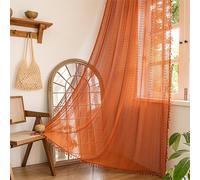Sutuo Home Burnt Orange Boho Curtains 90 inches Long for Bedroom Living Room, Terracotta Crochet Lace Sheer Bohemian Knitted with Fringes,Window Treatment Drapes, Rod Pocket 1 Panel 59" W x 90" L