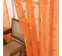 Sutuo Home Burnt Orange Marble Sheer Curtains 2 Panels Set 96 Inch Length, Gold Foil Print Metallic Luxury, Privacy Window Treatment Golden Drape Pair for Bedroom Nursery Living Room 52" W x 96" L