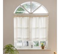 Sutuo Home Ivory Boho Curtain 52W x 18L inch White Striped Light Filtering Short Valance, 1 Panel Embroidery Bohemian Farmhouse Country Kitchen Window Treatment Decor for Small Closet