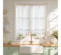 Sutuo Home Ivory Boho Curtain 52W x 36L inch White Striped Light Filtering Short Valance Tier, 1 Panel Embroidery Bohemian Farmhouse Country Kitchen Window Treatment Decor for Small Closet