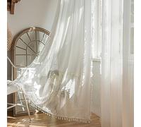 Sutuo Home Ivory Boho Curtains 2 Panels 84 Inches Length for Bedroom, Window Treatments Bohemian Sheer Crochet Lace Vintage Drapes Pair, Geometry Knitted Handmade Tassels Rod Pocket, 52" x 84"