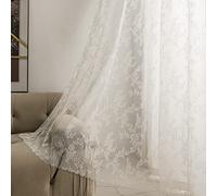 Sutuo Home Ivory Lace Curtains 84 Inches Long 2 Set, Sheer Panels Floral Embroidery Vintage Voile Window Treatment Pair for Bedroom Living Room Kitchen, Retro Christmas Decor Rod Pocket, W57 x L84